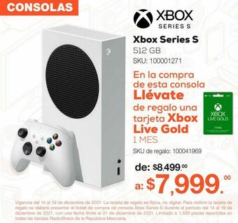RadioShack Consola xbox series s / 512 gb ssd / blanco oferta