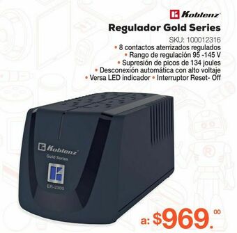 Regulador de voltaje koblenz gold series er-2300 / 8 contactos / 2300 va / negro