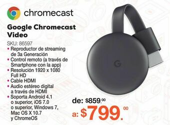 RadioShack Google chromecast video 3ra generación / negro oferta