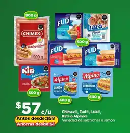 Bodega Aurrerá Chimex, Fud, Lala, Kir o Alpino salsichas o jamon oferta