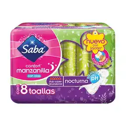 Farmacias YZA Toallas Femeninas Saba Nocturna Manzanilla 8 Unidades oferta