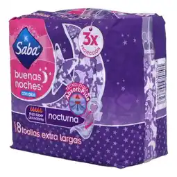 Farmacias YZA Toallas Femeninas Saba Nocturna Buenas Noches 8 Unidades oferta