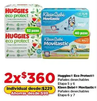 Huggies Eco Protect o Kleen Bebé Movilastic pañales desechables