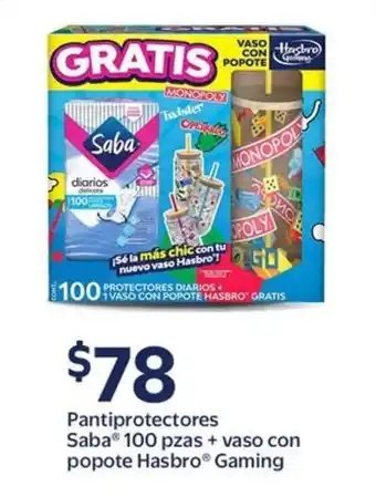 Walmart Saba pantiprotectores + Gaming Hasbro vaso con popote oferta