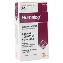 Farmacias YZA Humalog Cartucho Inyectable 3Ml 2 Pzas oferta