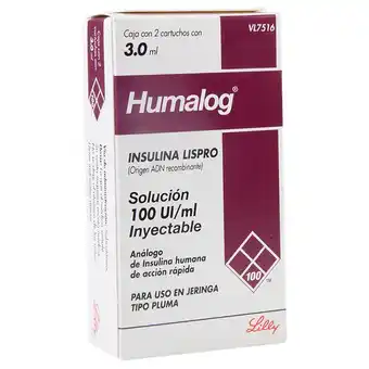 Farmacias YZA Humalog Cartucho Inyectable 3Ml 2 Pzas oferta