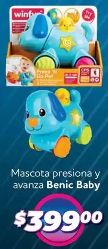 Soriana Híper Benic baby mascota presiona y avanza oferta