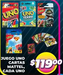 Soriana Híper Juego uno cartas mattel, cada uno oferta