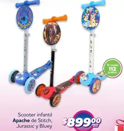 Soriana Híper Apache scooter infantil de stitch jurassic y bluey oferta