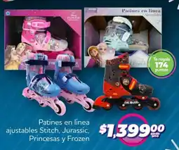 Soriana Híper Patines en línea ajustables stitch, jurassic, princesas y frozen oferta