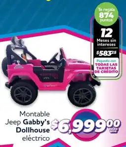 Soriana Híper Gabby's dollhouse montable jeep eléctrico oferta