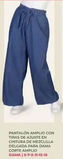 Soriana Híper Pantalón amplio con tiras de ajuste en cintura de mezclilla delgada para dama corte amplio oferta