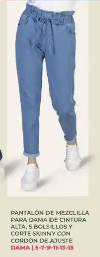 Soriana Híper Pantalón de mezclilla para dama de cintura alta, 5 bolsillos y corte skinny con cordón de ajuste oferta