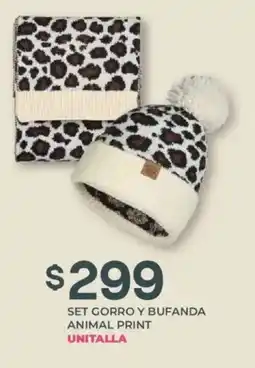 Soriana Híper Unitalla set gorro y bufanda animal print oferta