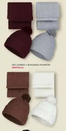 Soriana Híper Unitalla set gorro y bufanda pompón oferta