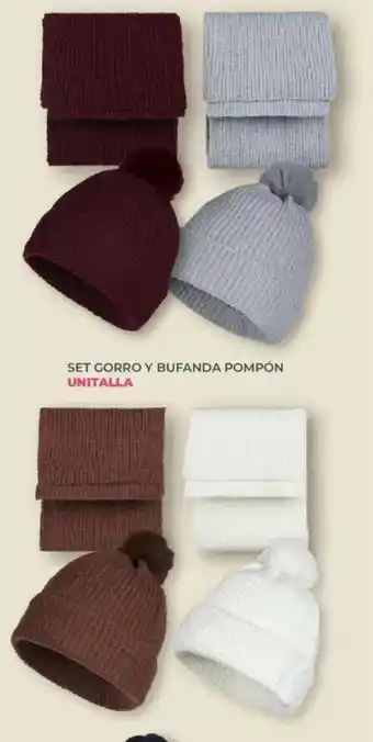 Soriana Híper Unitalla set gorro y bufanda pompón oferta