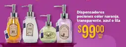 Soriana Híper Dispensadores pociones color naranja, transparente, azul o lila oferta