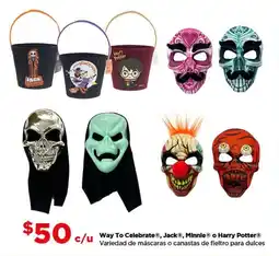 Bodega Aurrerá Way To Celebrate, Jack, Minnie o Harry Potter mascaras o canastas de fieltro para dulces oferta