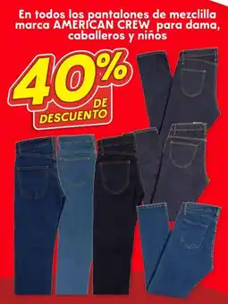 Soriana Híper En todos los pantalones de mezclilla marca AMERICAN CREW para dama, caballeros y niños oferta