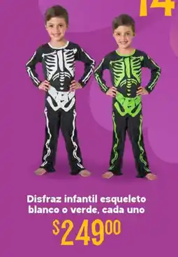 Soriana Híper Disfraz infantil esqueleto blanco o verde oferta
