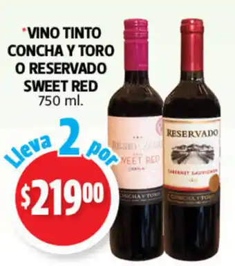 Vino Tinto Concha y Toro o Reservado Sweet Red 2x750ml