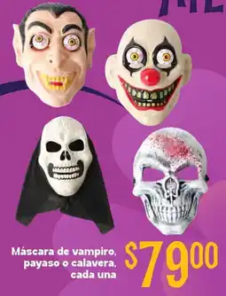 Soriana Híper Máscara de vampiro, payaso o calavera, cada una oferta