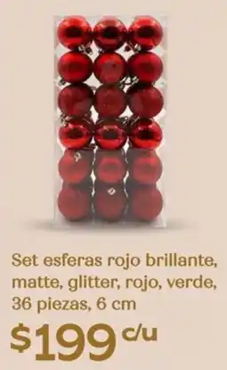 Soriana Híper Set esferas rojo brillante, matte, glitter, rojo, verde oferta