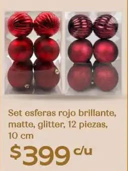 Soriana Híper Set esferas rojo brillante, matte, glitter oferta