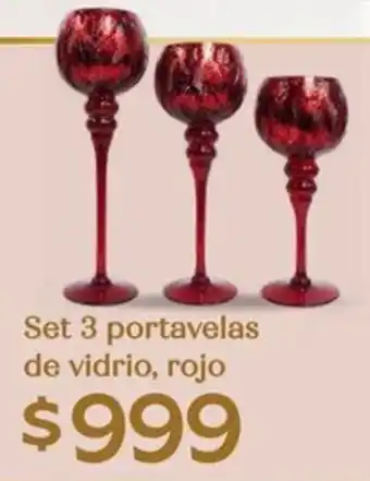 Soriana Híper Set 3 portavelas de vidrio, rojo oferta
