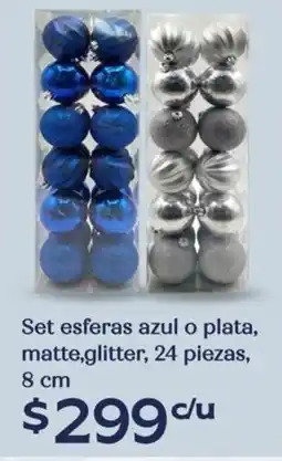 Soriana Híper Set esferas azul o plata, matte,glitter oferta