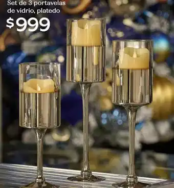 Soriana Híper Set de 3 portavelas de vidrio, platedo oferta