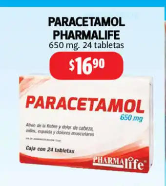 Farmacias Guadalajara Paracetamol Pharmalife 650mg 24 tabletas oferta