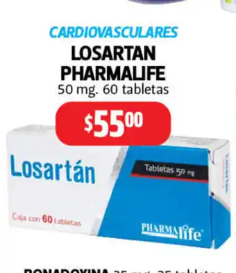 Farmacias Guadalajara Losatan Pharmalife 50mg 60 tabletas oferta