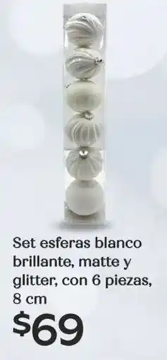 Soriana Híper Set esferas blanco brillante, matte y glitter oferta