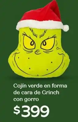 Soriana Híper Cojín verde en forma de cara de grinch con gorro oferta