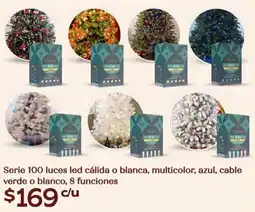 Soriana Híper Serie 100 luces led cálida o blanca, multicolor, azul, cable verde o blanco oferta