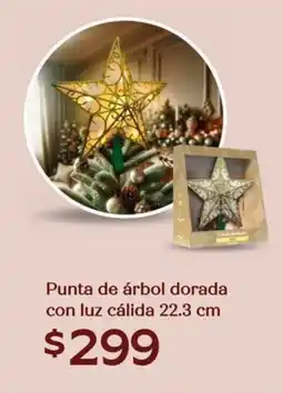Soriana Híper Punta de árbol dorada con luz cálida oferta