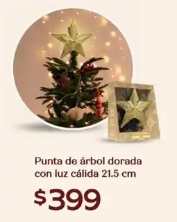 Soriana Híper Punta de árbol dorada con luz cálida oferta