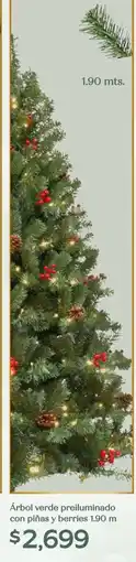 Soriana Híper Árbol verde preiluminado con piñas y berries oferta
