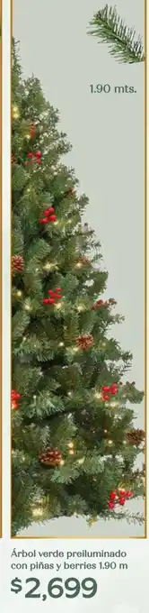 Soriana Híper Árbol verde preiluminado con piñas y berries oferta