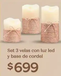 Soriana Híper Set 3 velas con luz led y base de cordel oferta