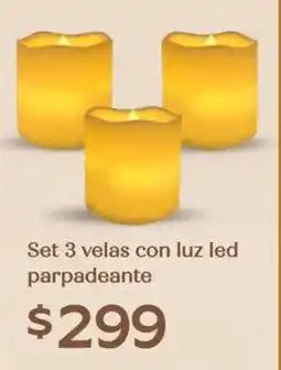 Soriana Híper Set 3 velas con luz led parpadeante oferta