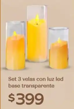 Soriana Híper Set 3 velas con luz led base transparente oferta