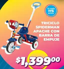 Soriana Mercado Triciclo spiderman apache con barra de empuje oferta