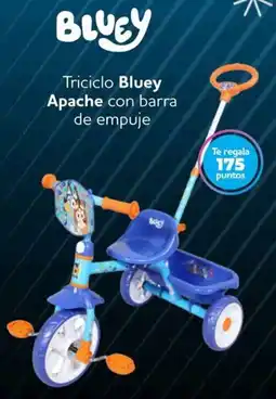 Soriana Mercado Bluey apache triciclo con barra de empuje oferta