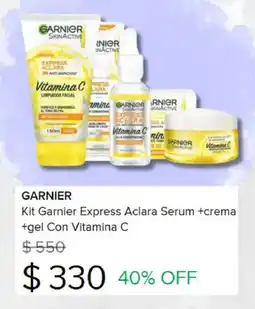 Mercado Libre Garnier Kit Express Aclara Serum + Crema + Gel con vitamina c oferta