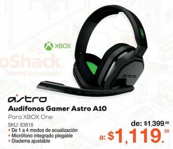 RadioShack Audífonos gamer astro a10 / xbox one / negro oferta