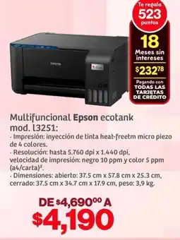 Soriana Híper Epson ecotank multifuncional L3251 oferta