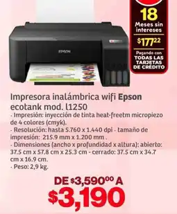 Soriana Híper Epson ecotank impresora inalámbrica wifi L1250 oferta