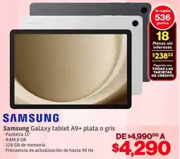 Soriana Híper Samsung Galaxy tablet A9+ plata o gris oferta